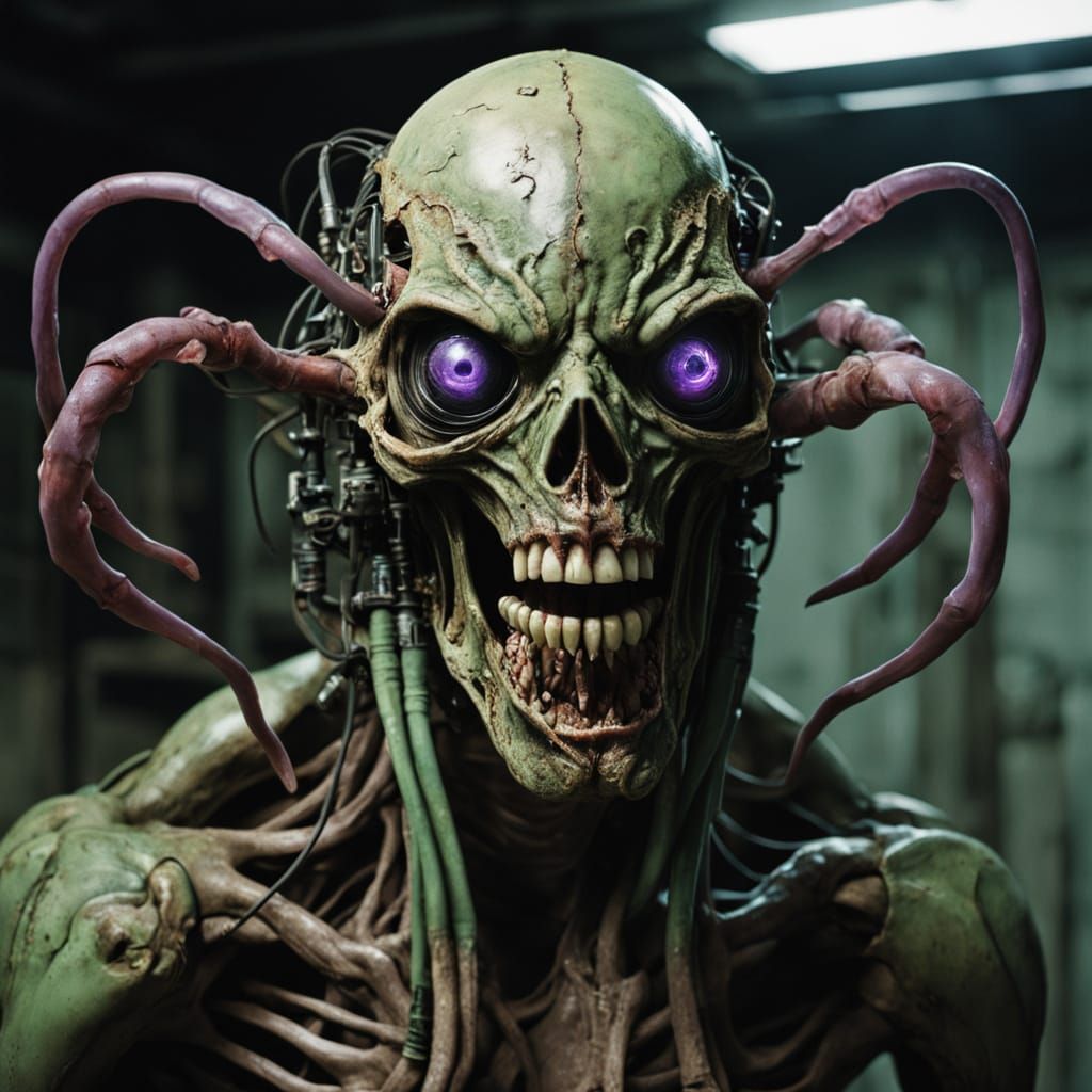 Grotesque Creature in Dim Industrial Space