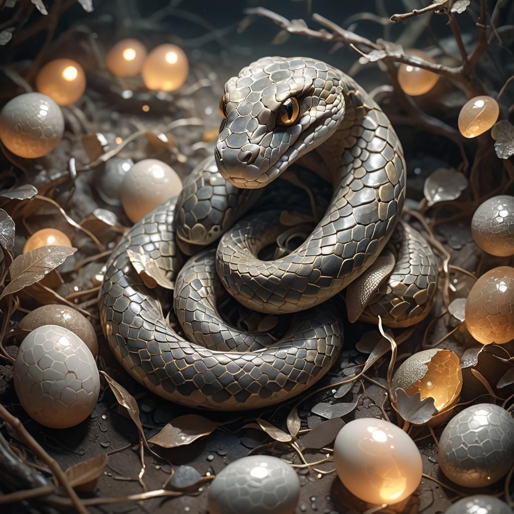 3D Anime Snake Hatching in Misty Light