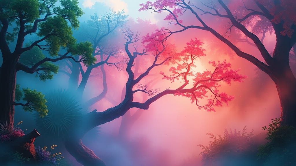 Ethereal Fantasy Scene in Saturated Watercolor