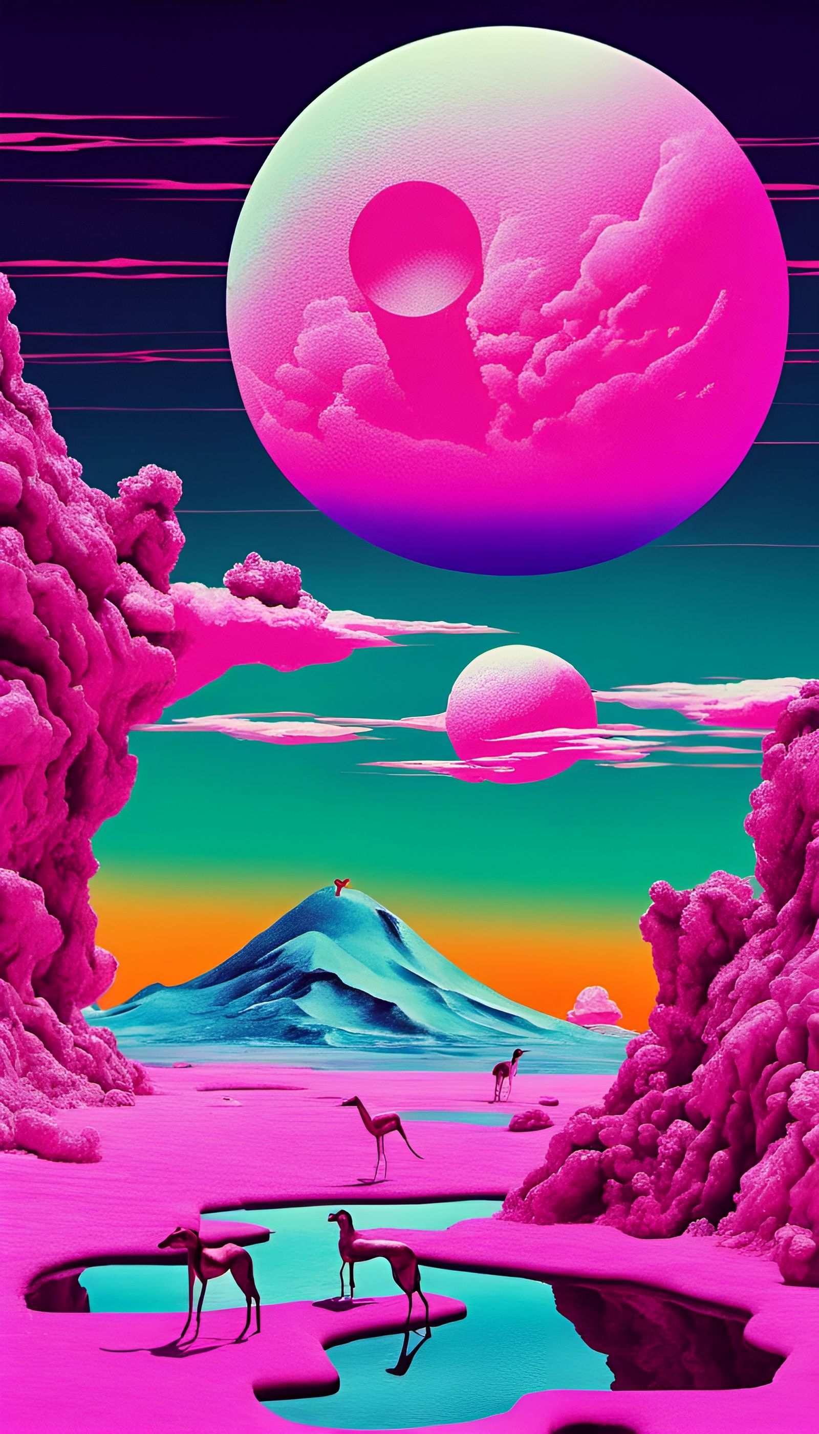 Surreal Vaporwave Moonscape Inspired by Dali