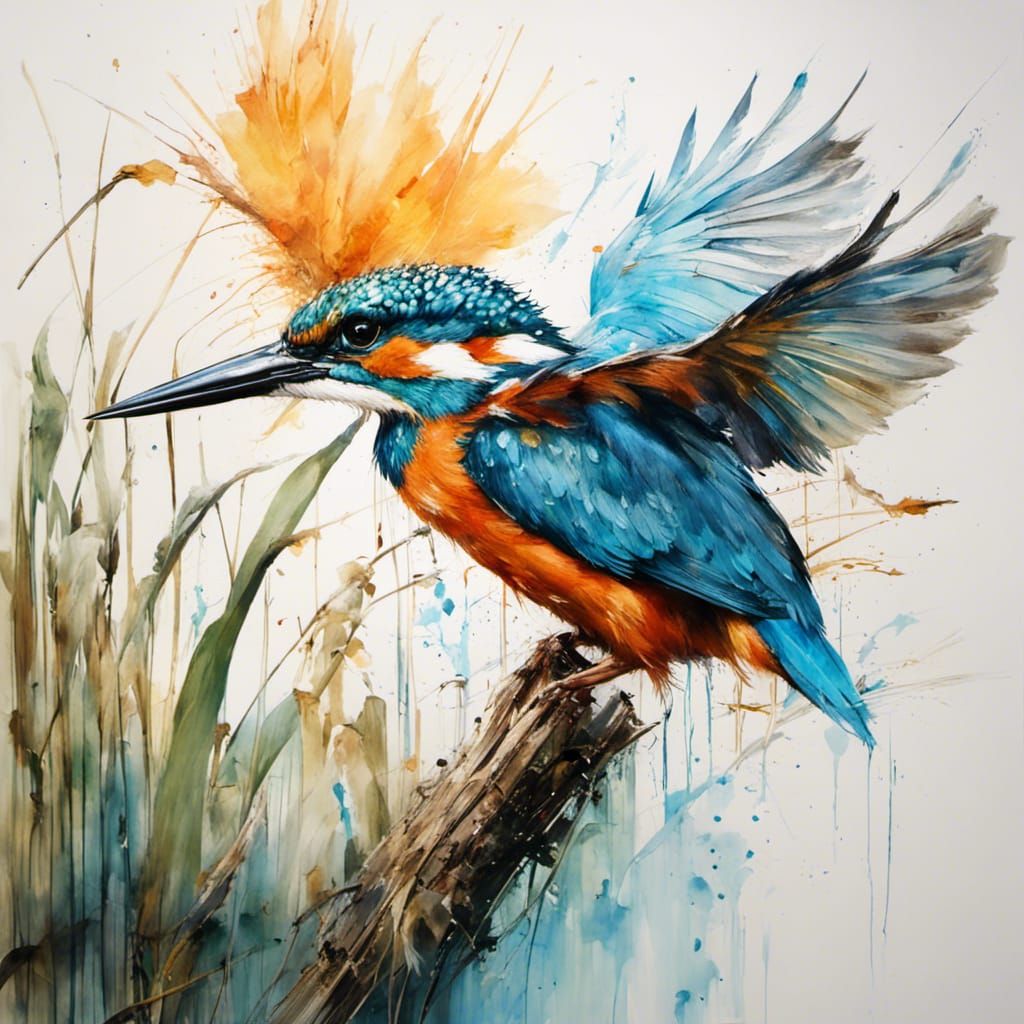 Dazzling Kingfisher in Vivid Watercolor Splendor