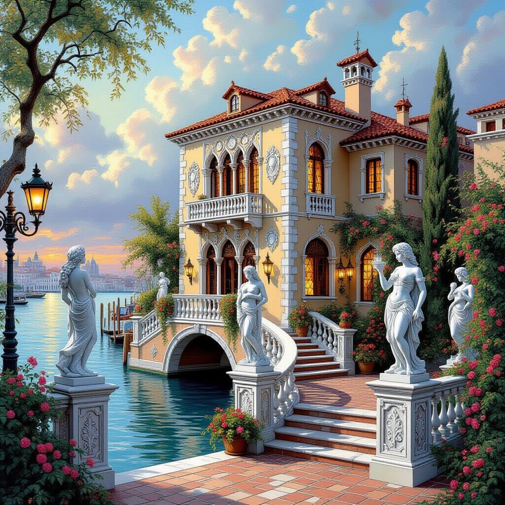 Venetian Mansion with Statues in 90s Fantasy Style