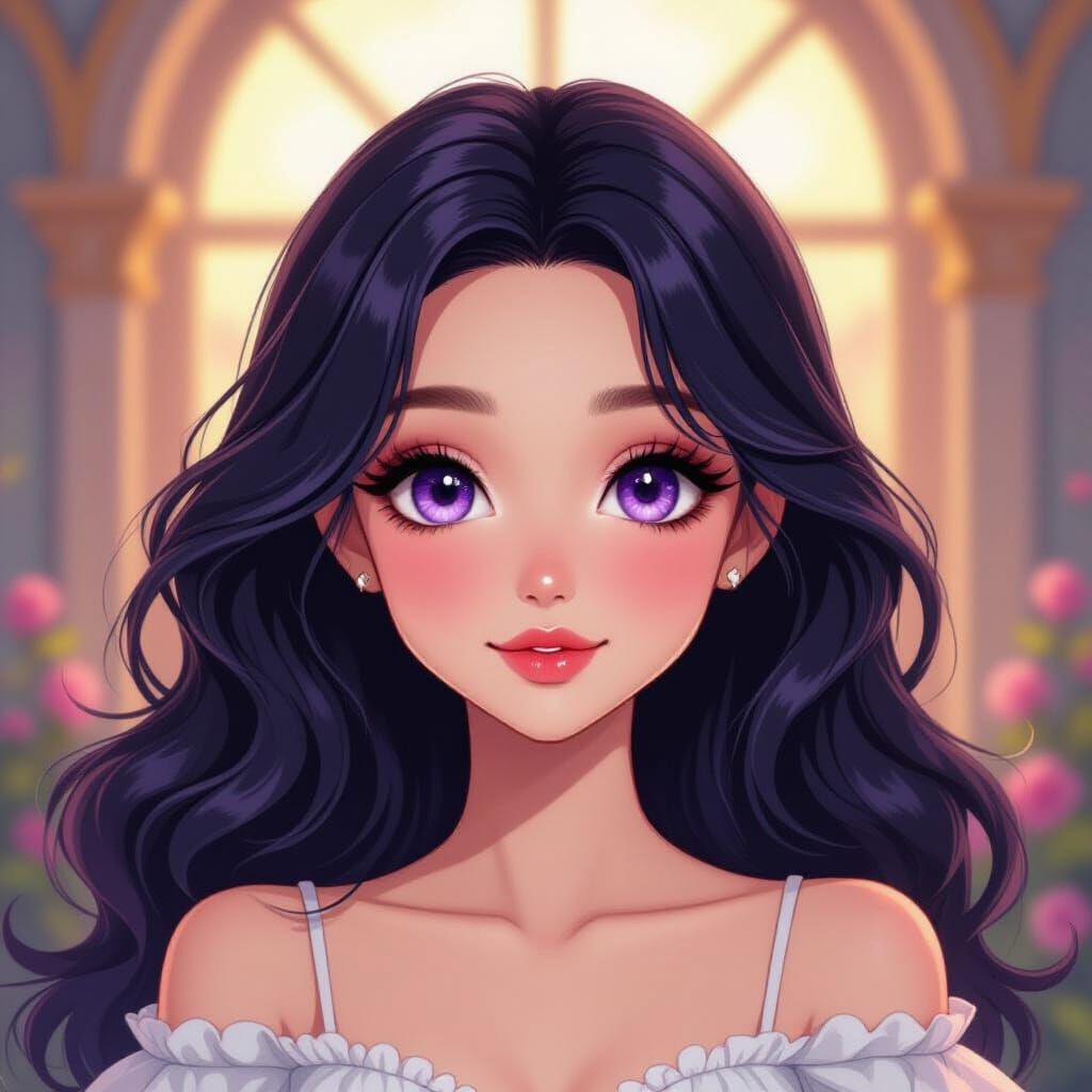 Sketch of Ethereal Doll with Violet Eyes and Golden Glow