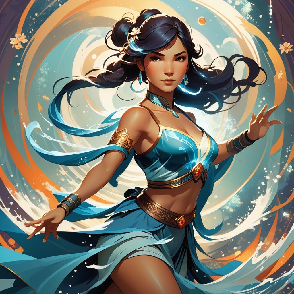 Epic Water Bender in Art Nouveau Style