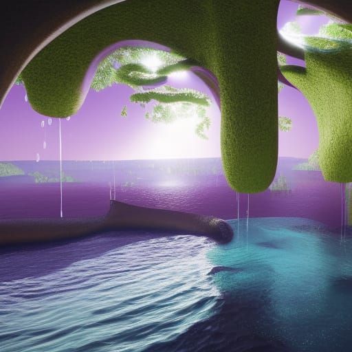 Eggplant Water Painting, Patinir Style, Unreal Engine