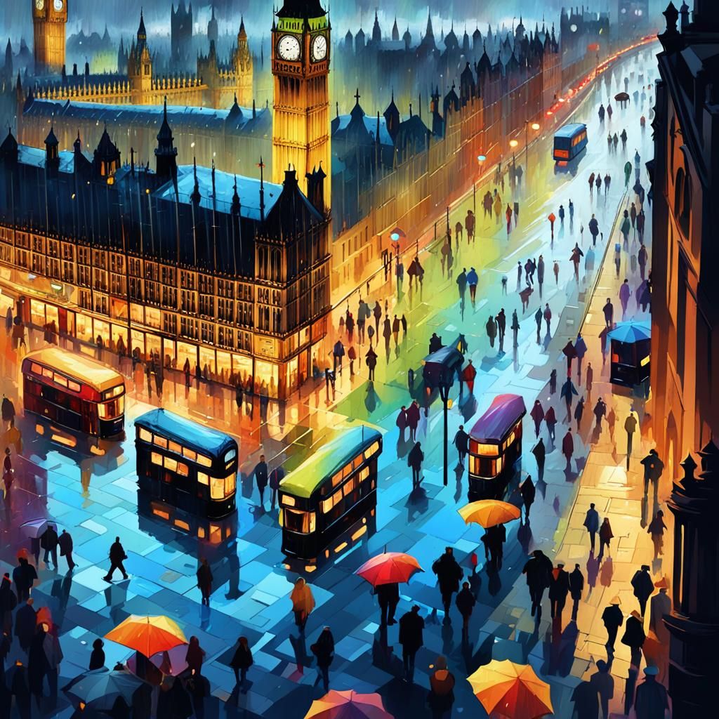 Rainy London Cityscape Concept Art