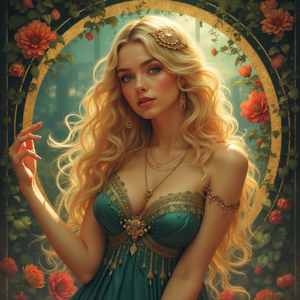 Glamorous Blonde in Art Nouveau Fantasy Style