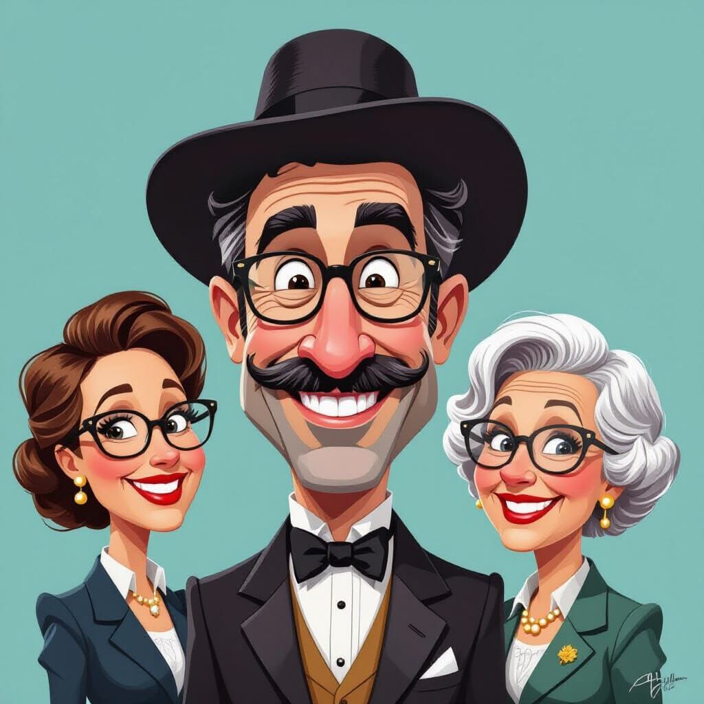 Exaggerated Cartoon Portraits with Complementary Colors