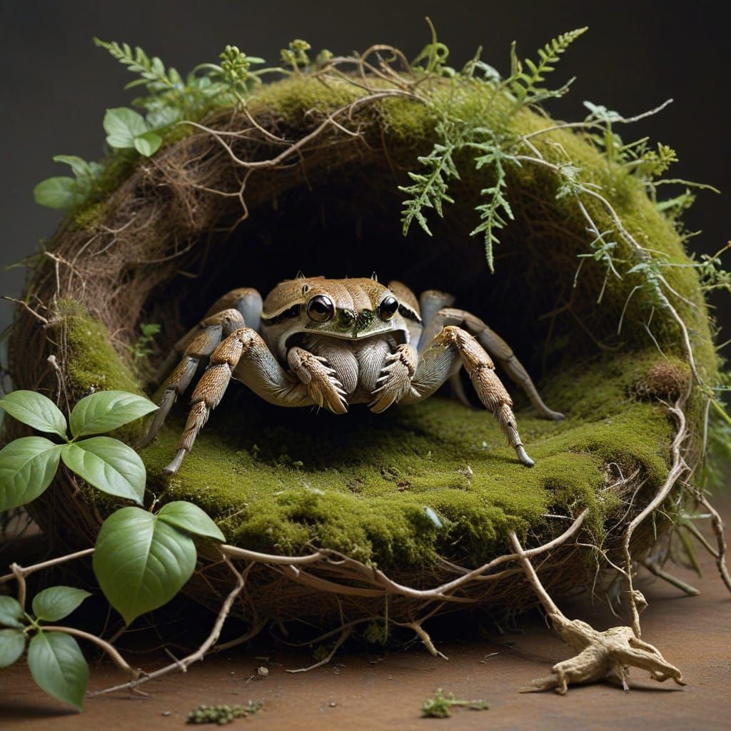 Neoclassical Burrowing Spider and Regal Frog