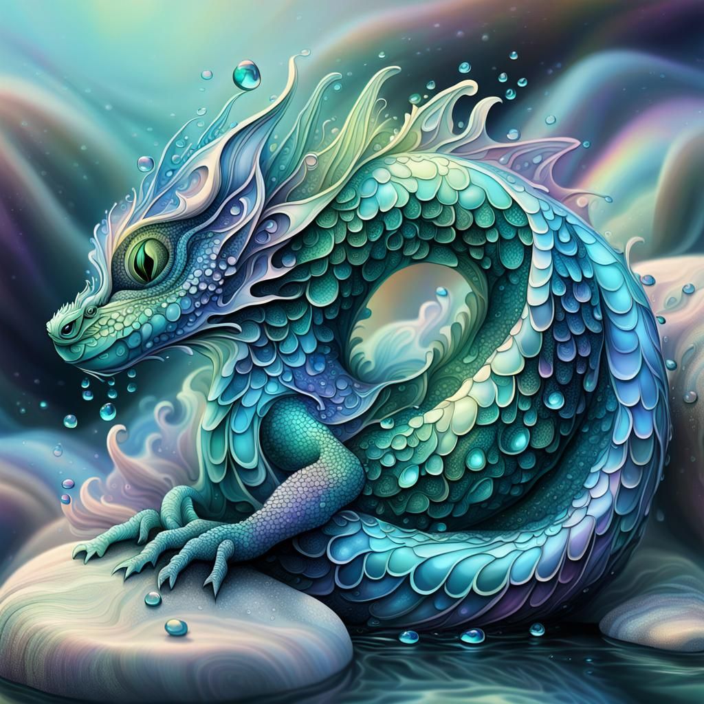 Whimsical Water Dragon in Abstract Zentangle Style