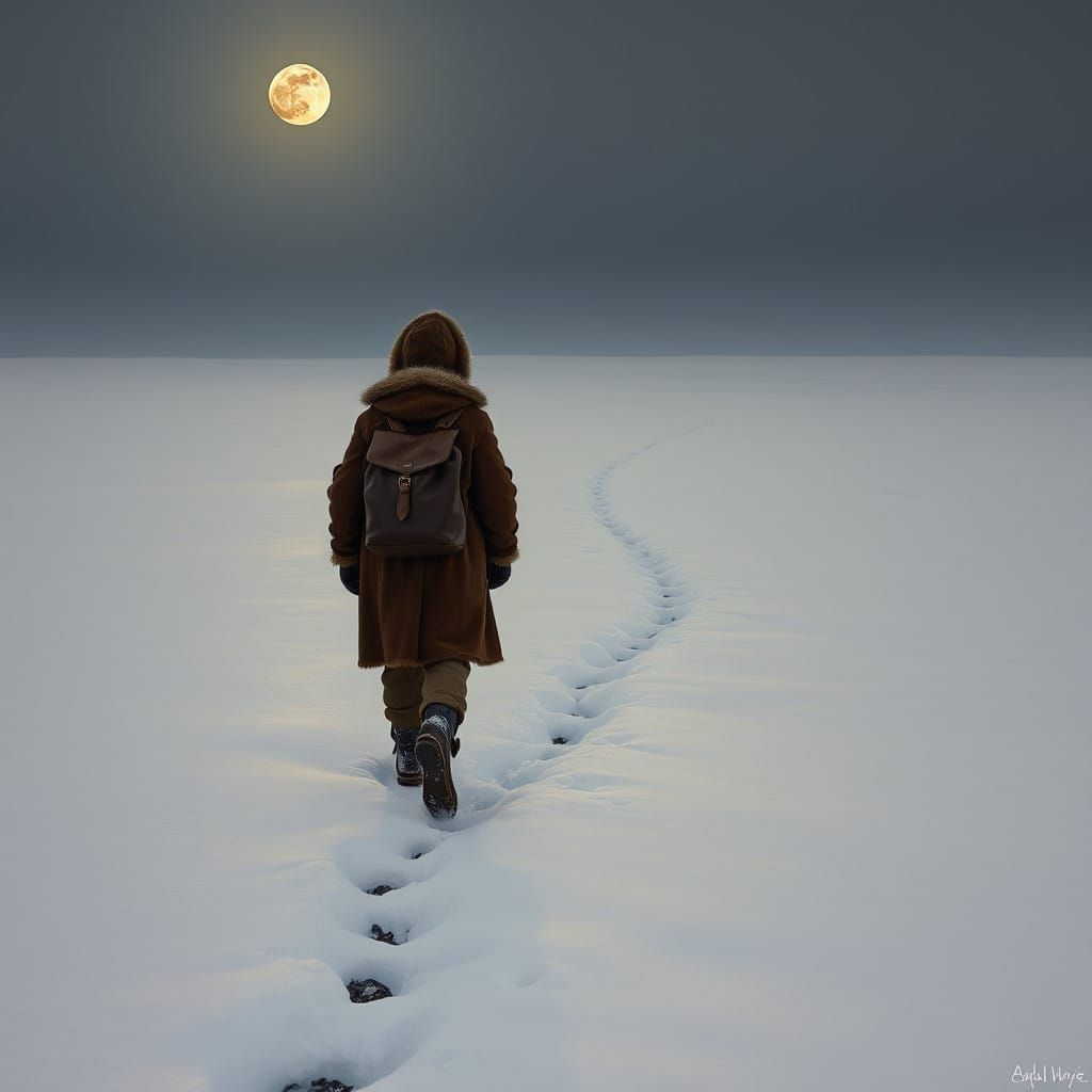 Mysterious Wanderers in a Moonlit Winter Landscape