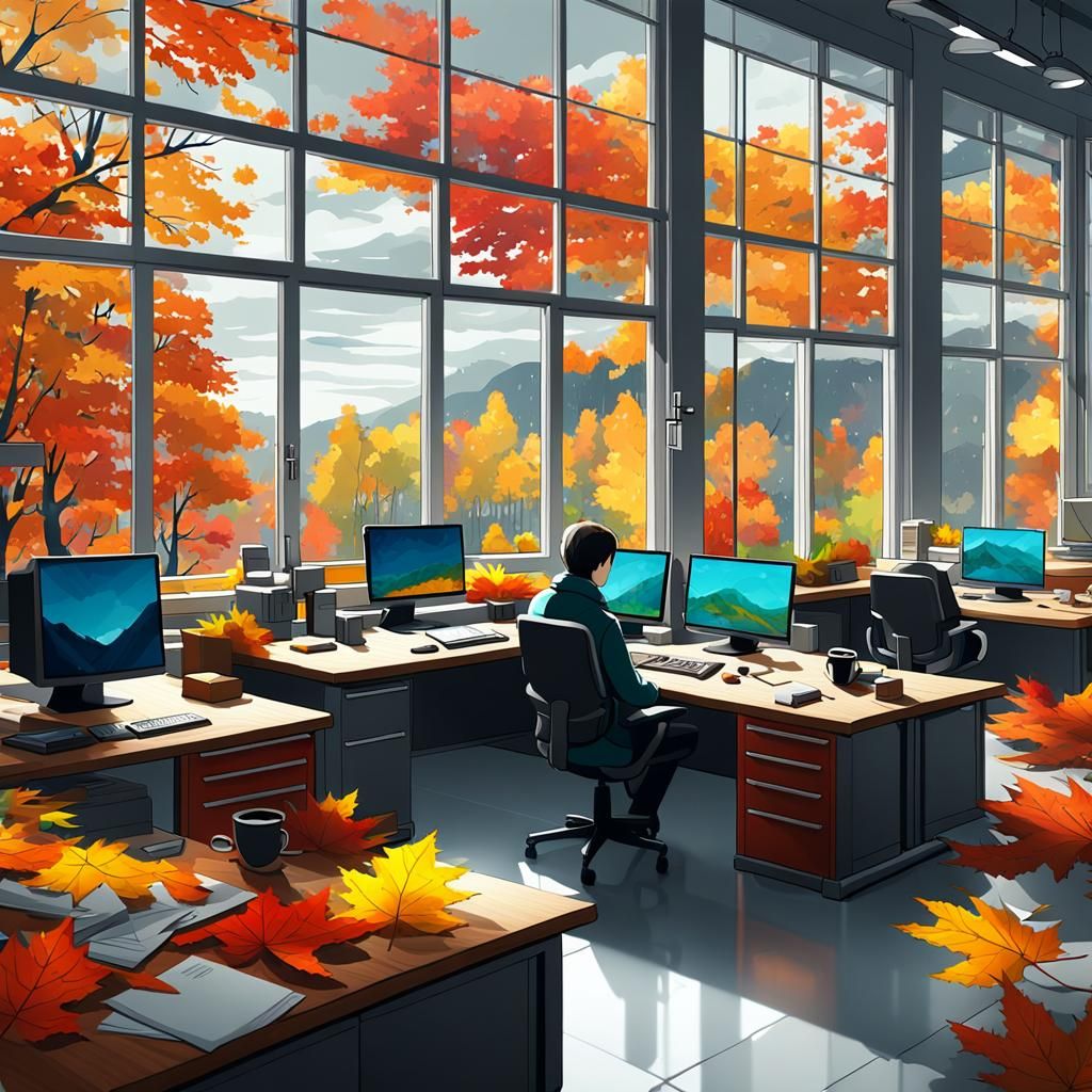 Anime-Style Geological Office in Autumn