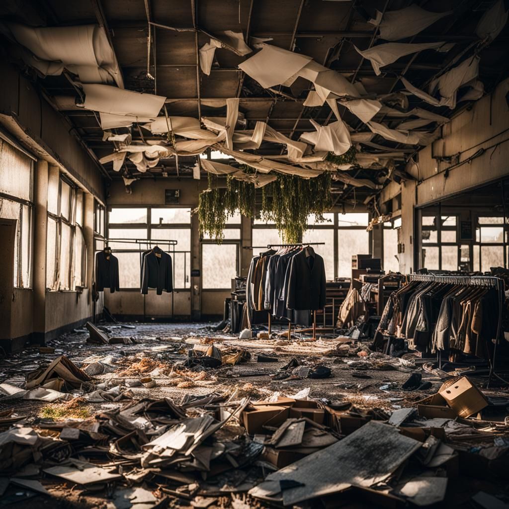 Abandoned Clothing Store: Nature's Reclamation
