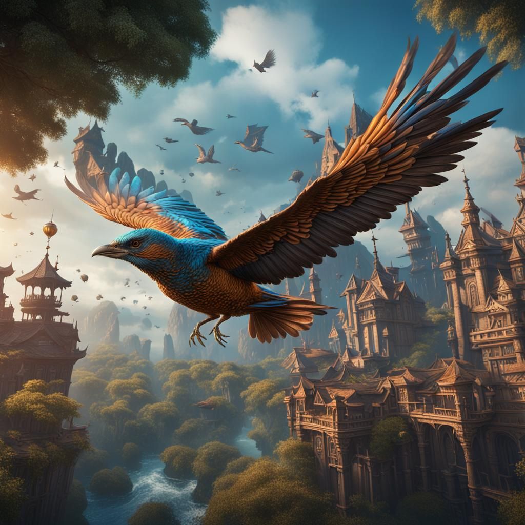 Fantastical Flying Bird Matte Painting