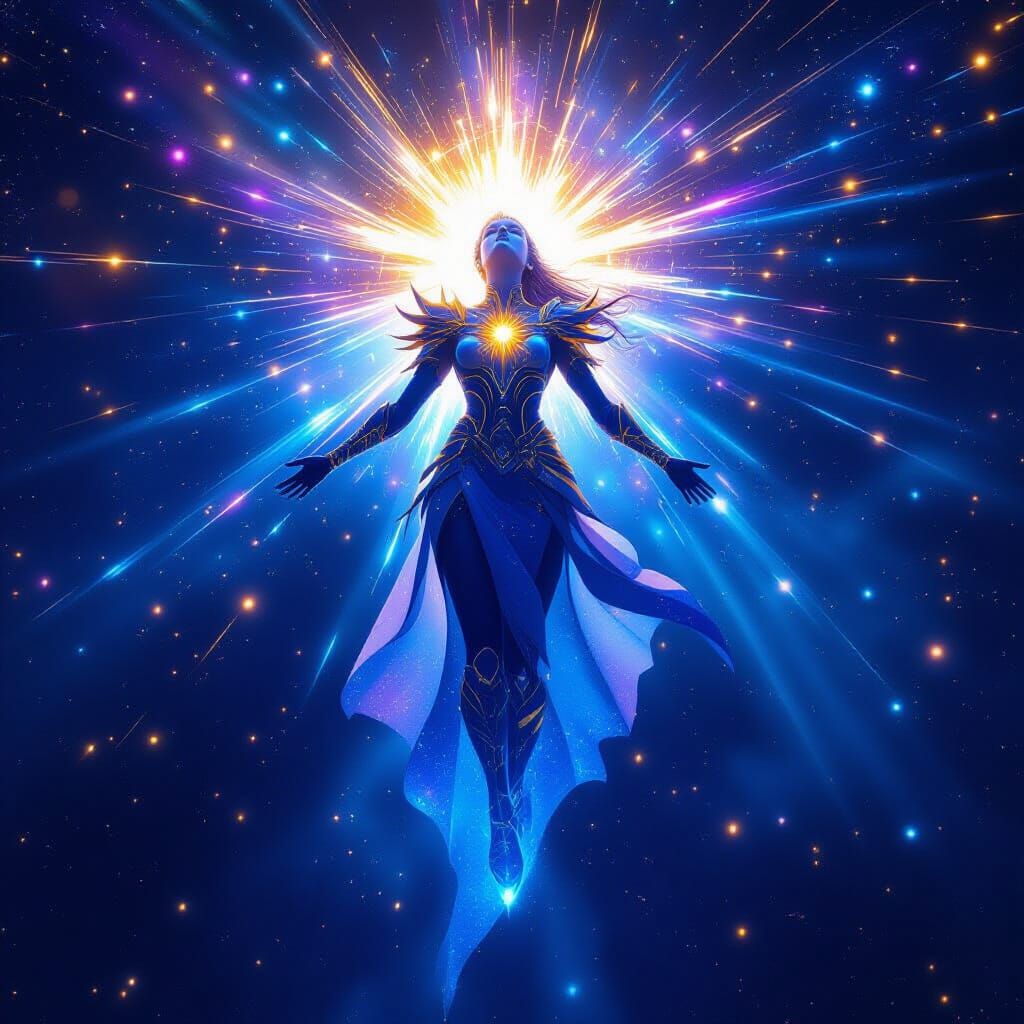 Radiant Celestial Form in Cosmic Vastness