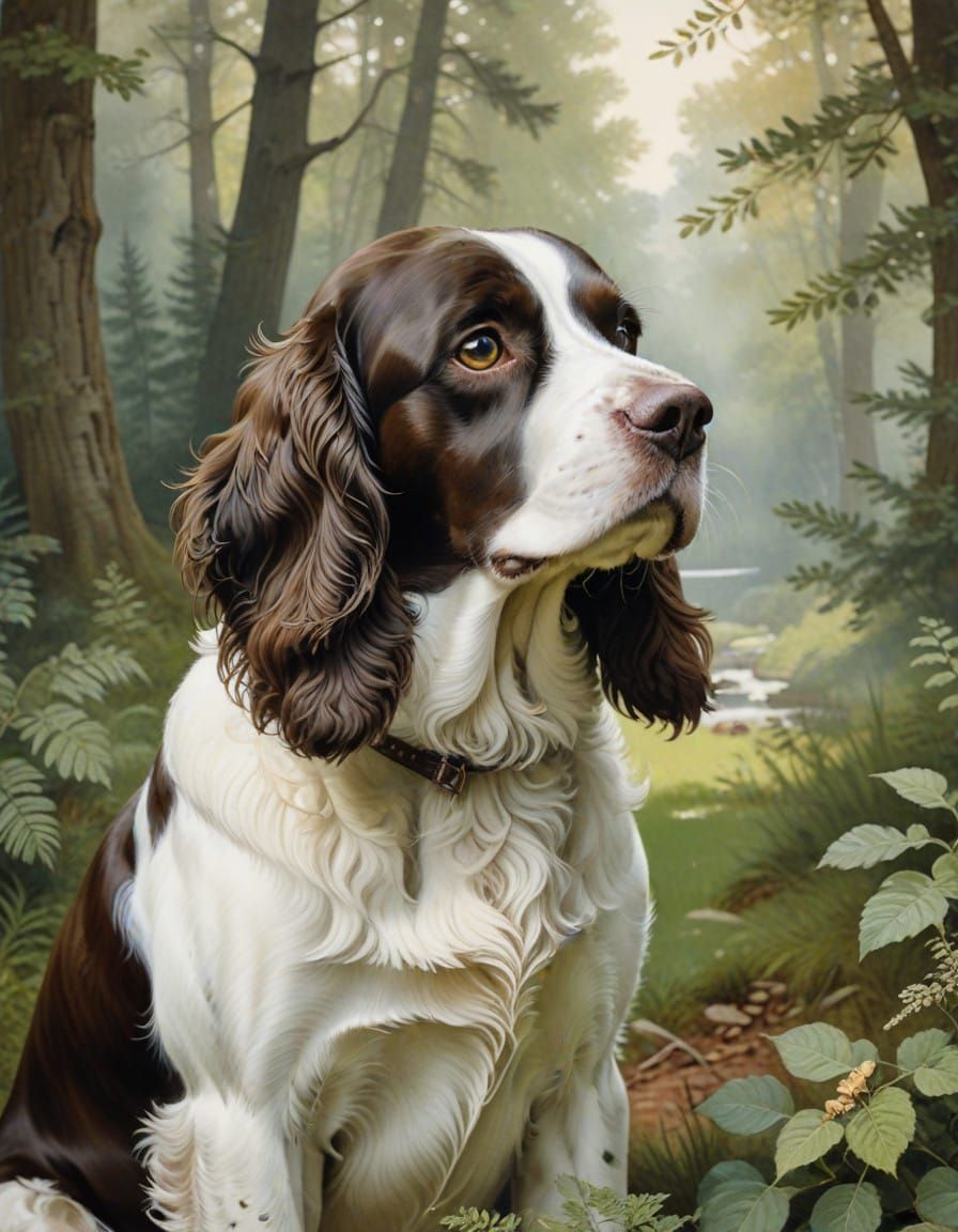 Ethereal English Springer Spaniel in Whimsical Fine Art Wate...