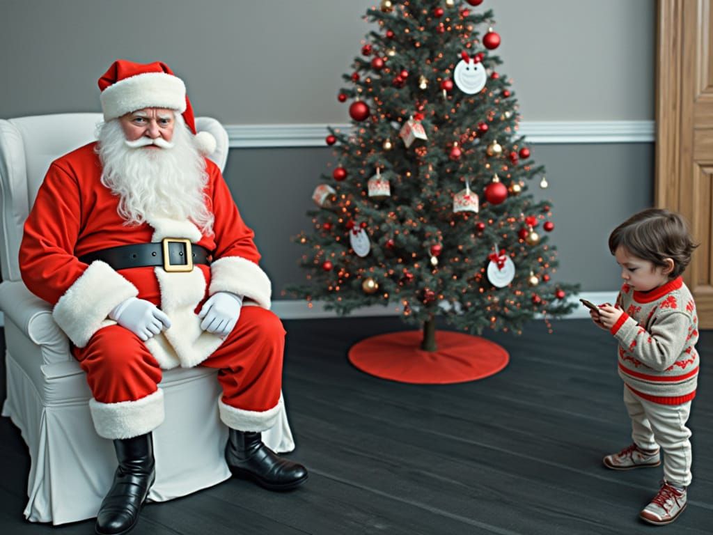 Disheartened Santa in Cozy Winter Setting