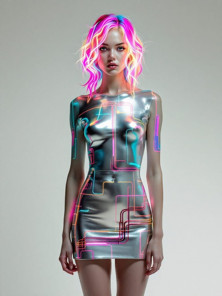 Ethereal Pin-Up Woman in Neon Porsche Style