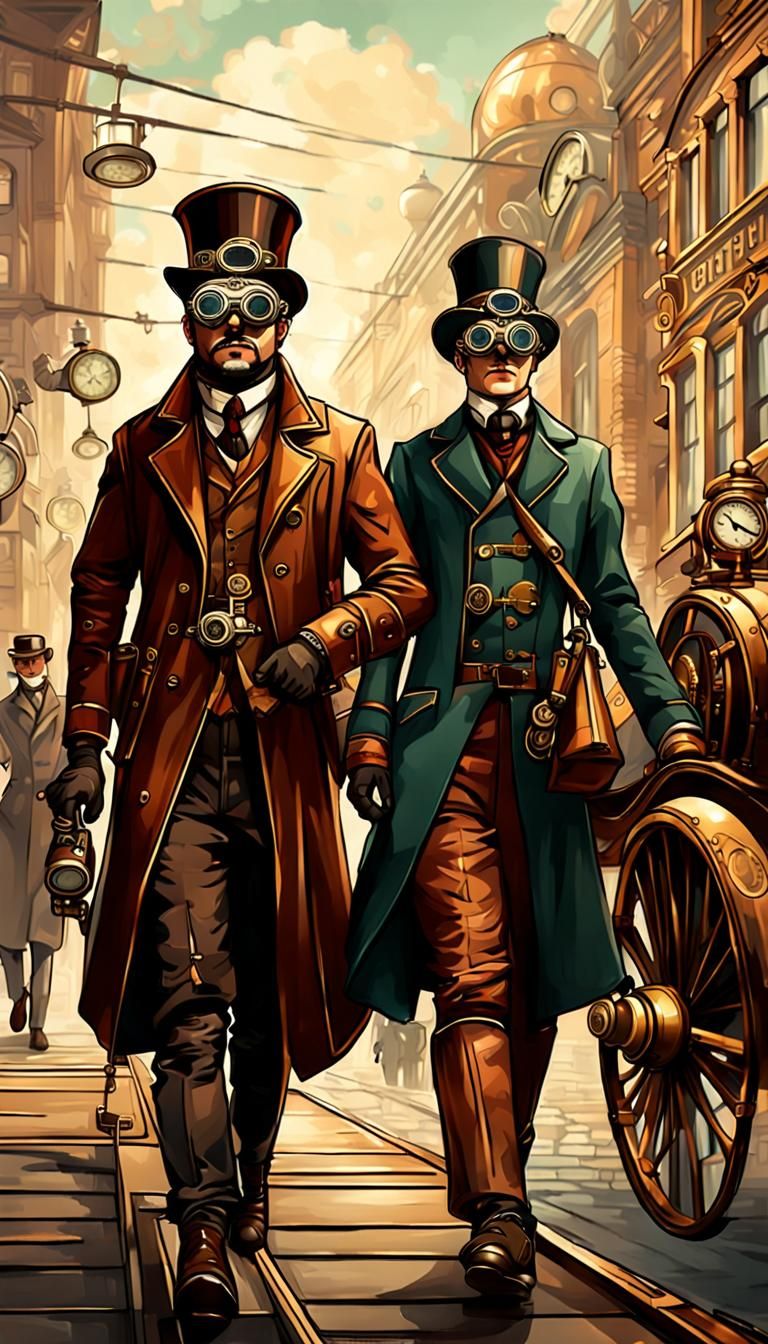 Steampunk Cityscape: Pilots and Victorian Style
