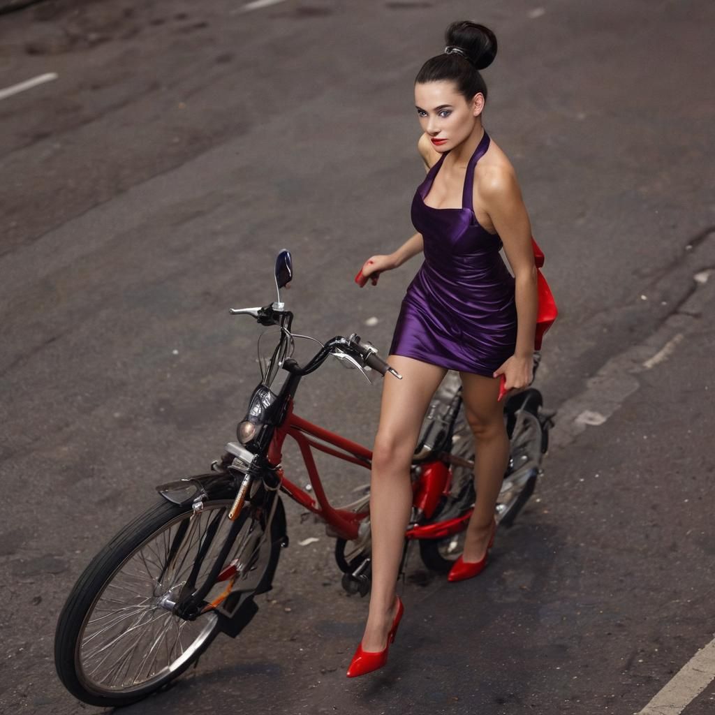 Glamorous Secret Agent on Motorcycle in Cambridge