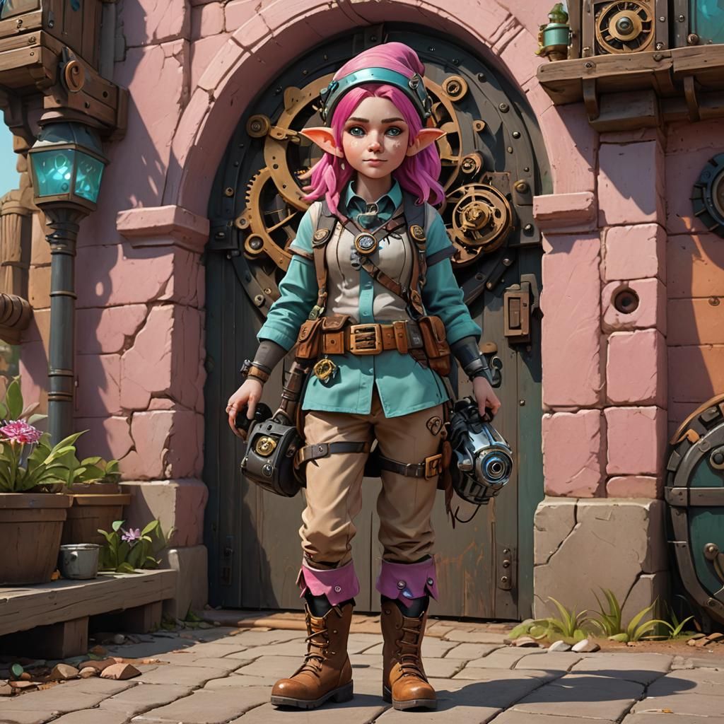 Pink-Haired Gnome Artificer with Clockwork Owl