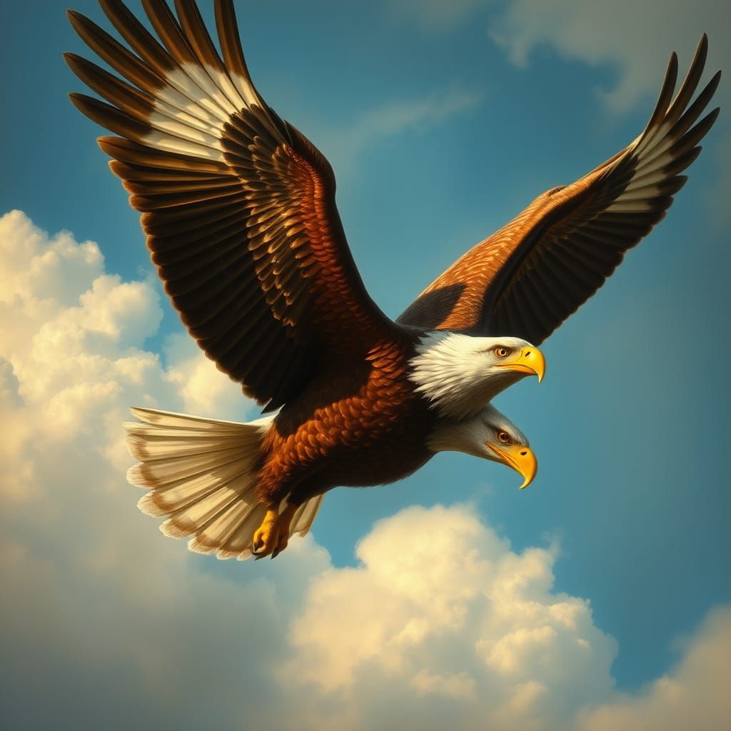 Majestic Eagle Soaring, Ornithological Illustration Style