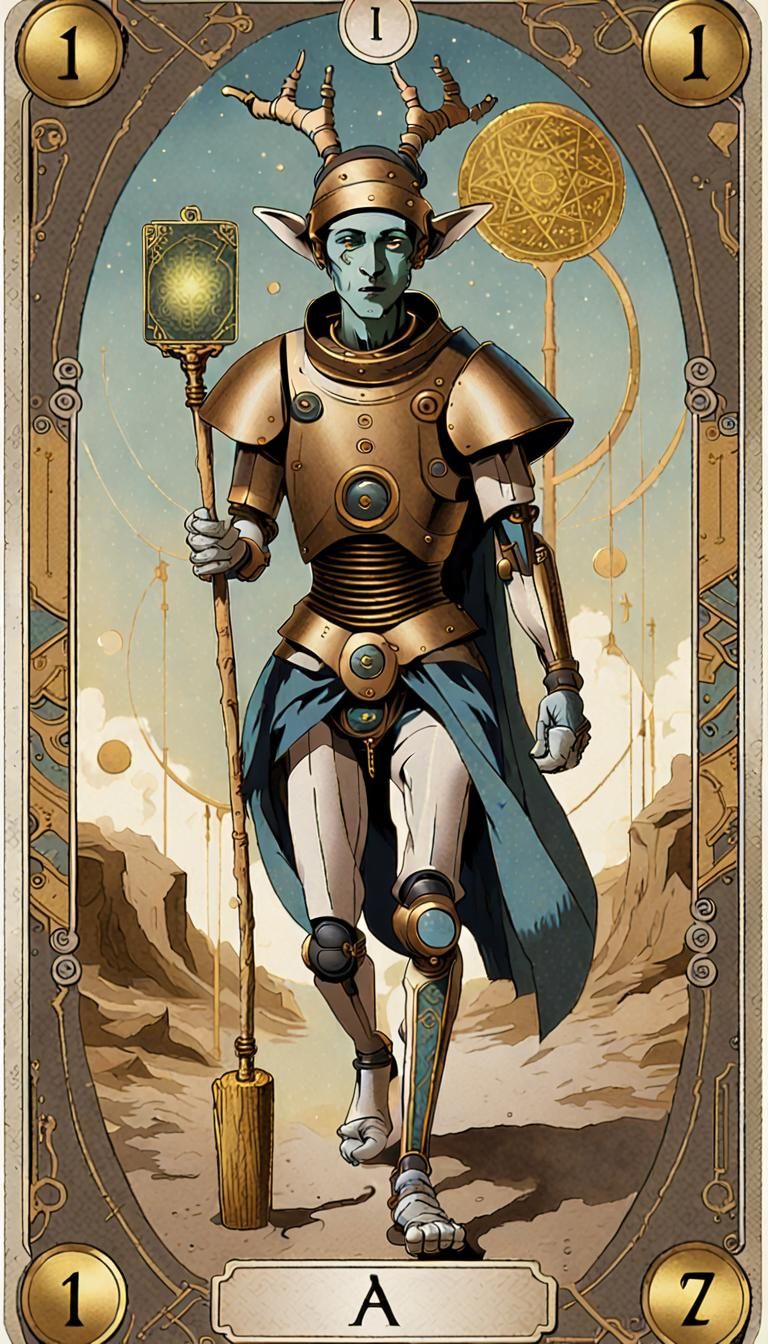 Cyberpunk Tarot: The Fool Card with Gold Accents