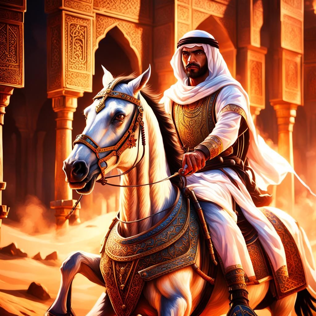 Ancient Arab Assassin on Horse: Detailed Matte Painting