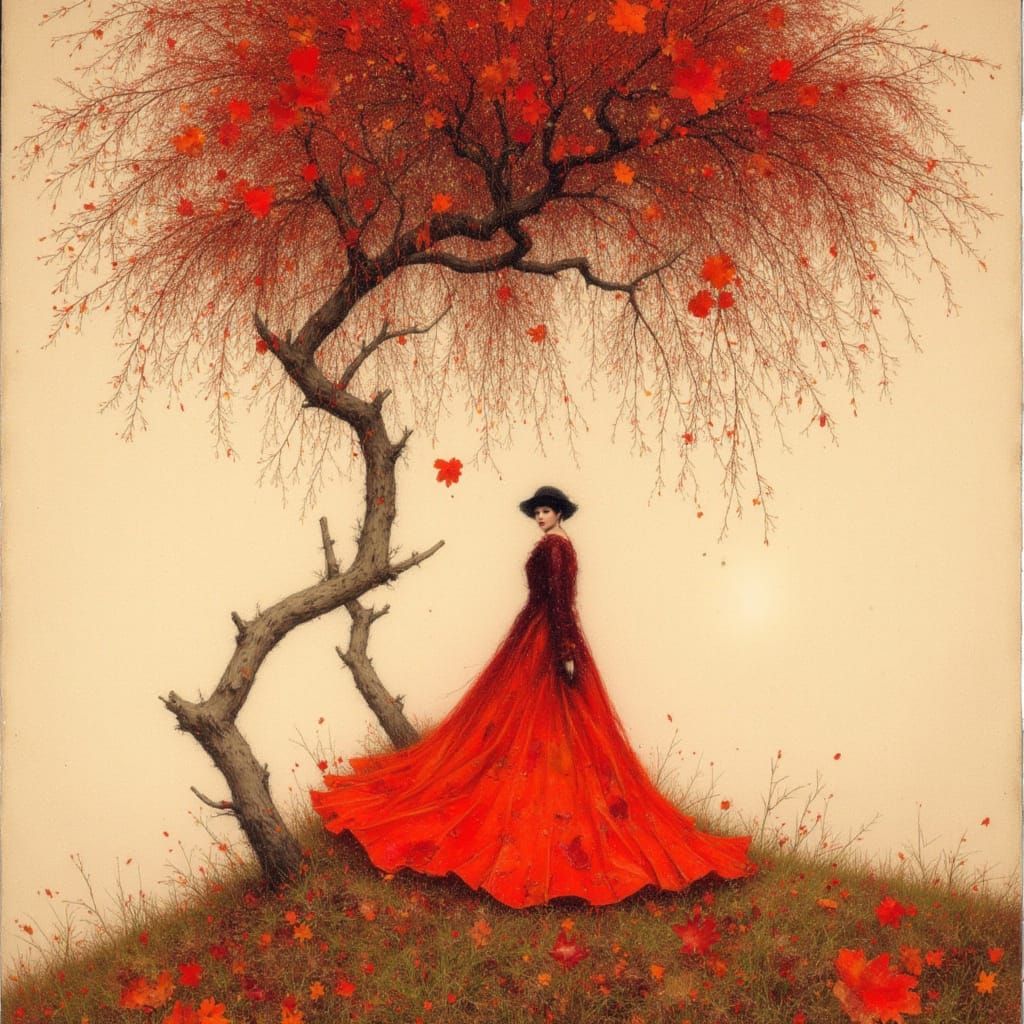 Gloomy Lady Under Willow in Alcohol Ink Style