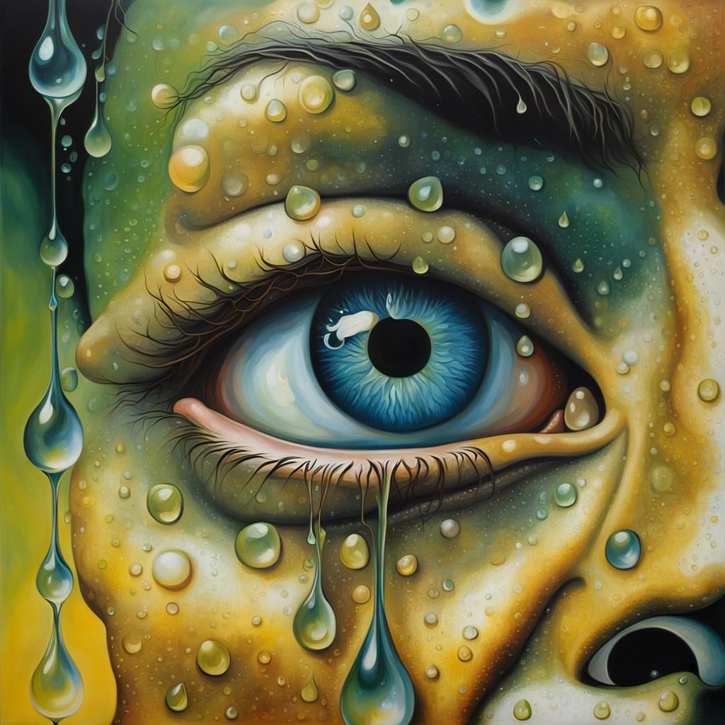 Surreal Dew-Covered Person in Dali Style