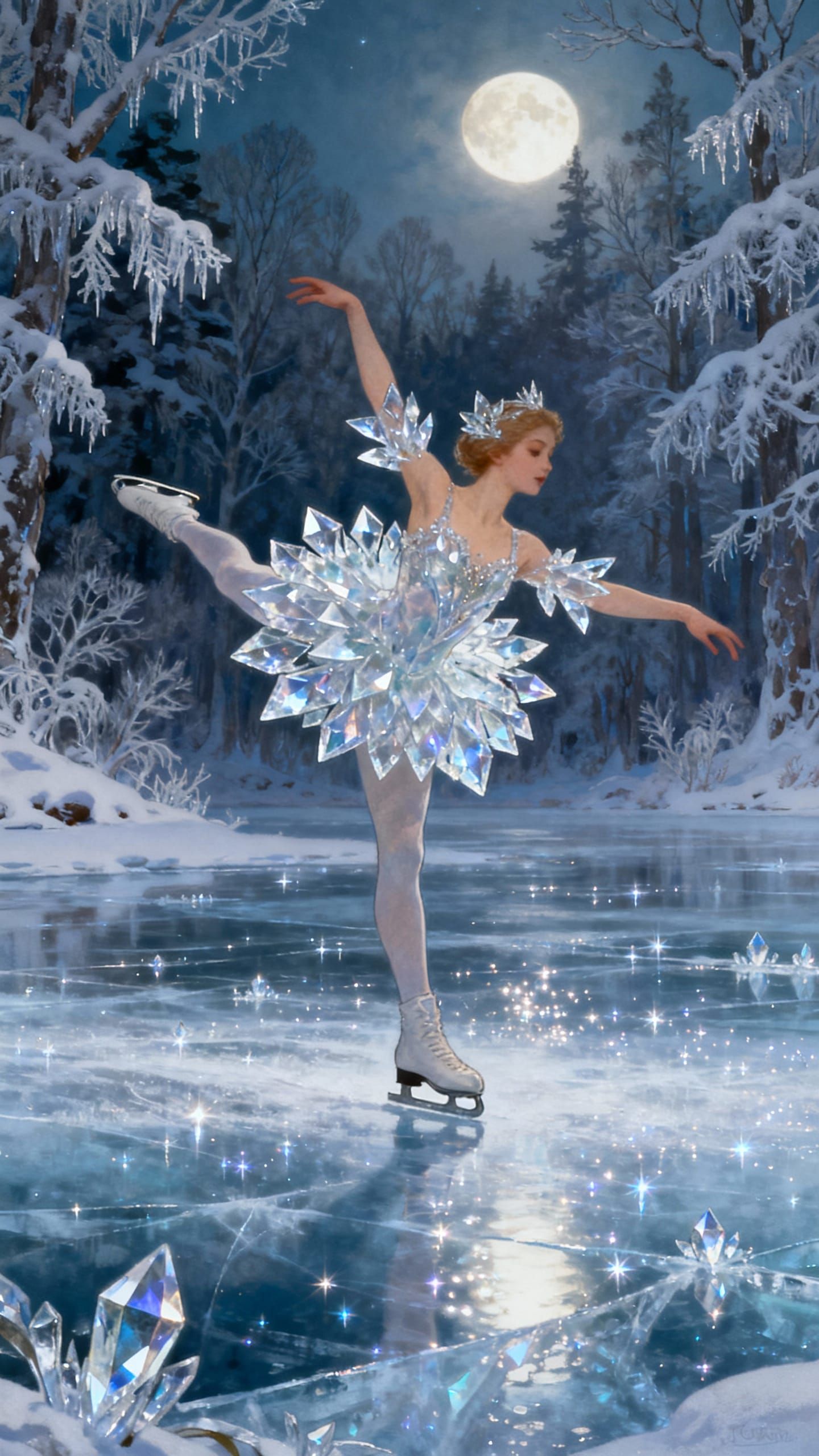 Whimsical Ice Skater in Ice Shard Costume