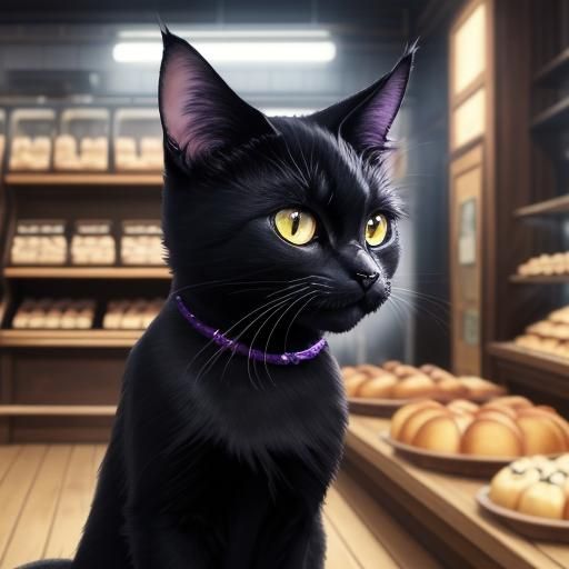 Jiji Black Cat in Bakery, Studio Ghibli Style