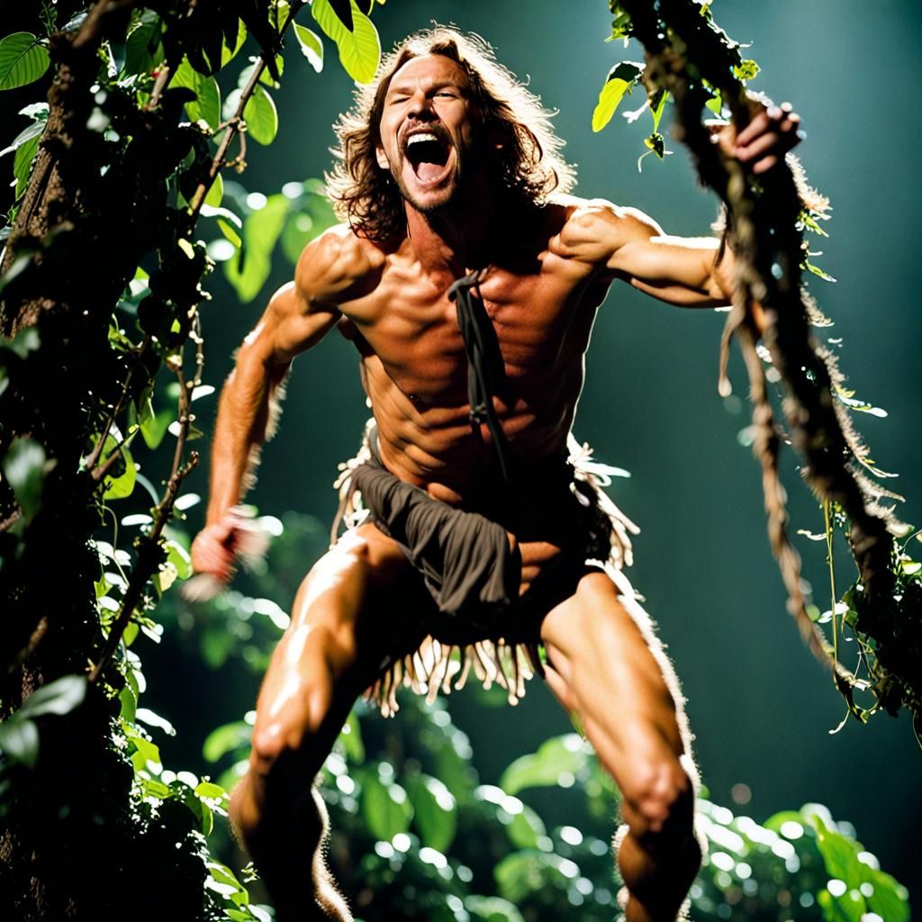 Rock Star as Tarzan in Jungle Scene