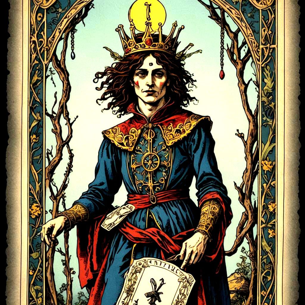 Tarot Card Portrait, the hanged man, theatre, detailed matte...