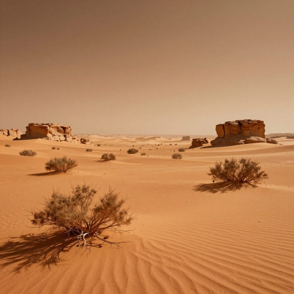 Vast Desert Wasteland Under Harsh Sun