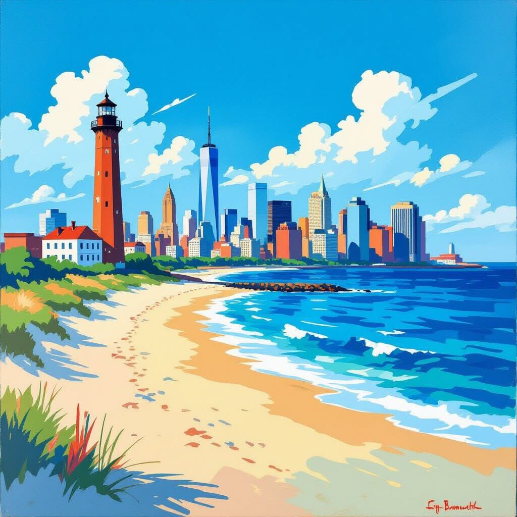 New Jersey Coastal Cityscape in Vivid Colors