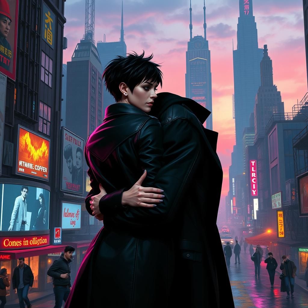 Neon City Embrace in Dystopian Future