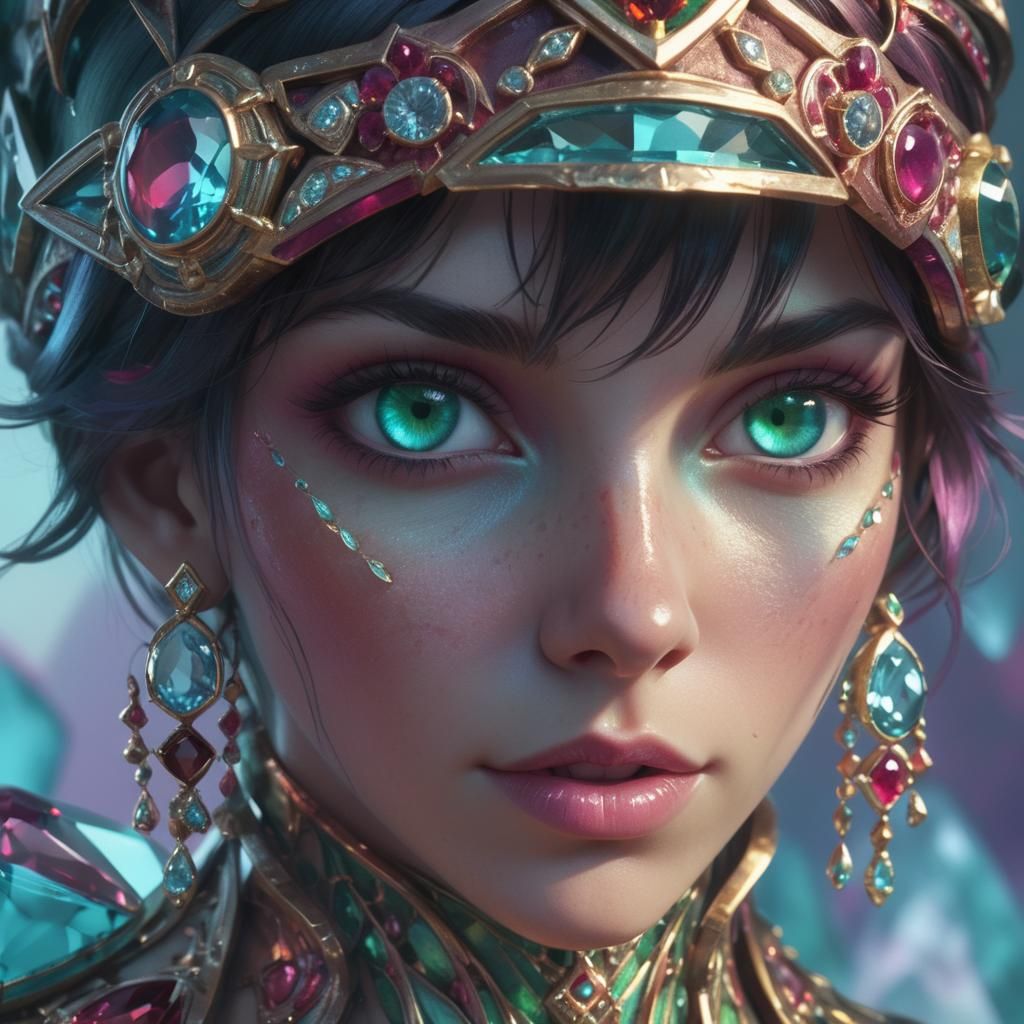 Gemstone Eyes Concept Art in Art Nouveau Style