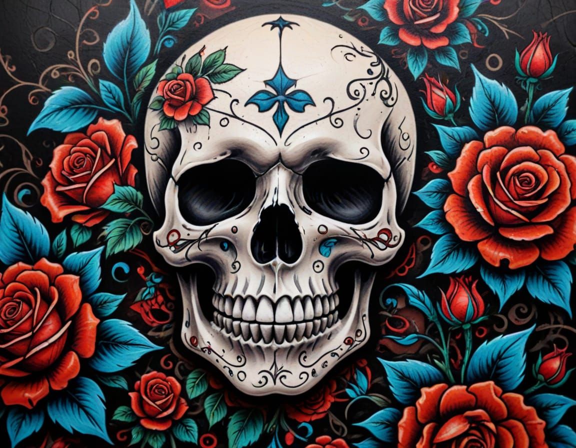 Tattoo Flash Art: Skull, Rose, and Flower Designs