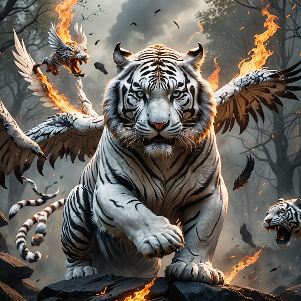 Fiery Winged White Tiger Fantasy Concept Art