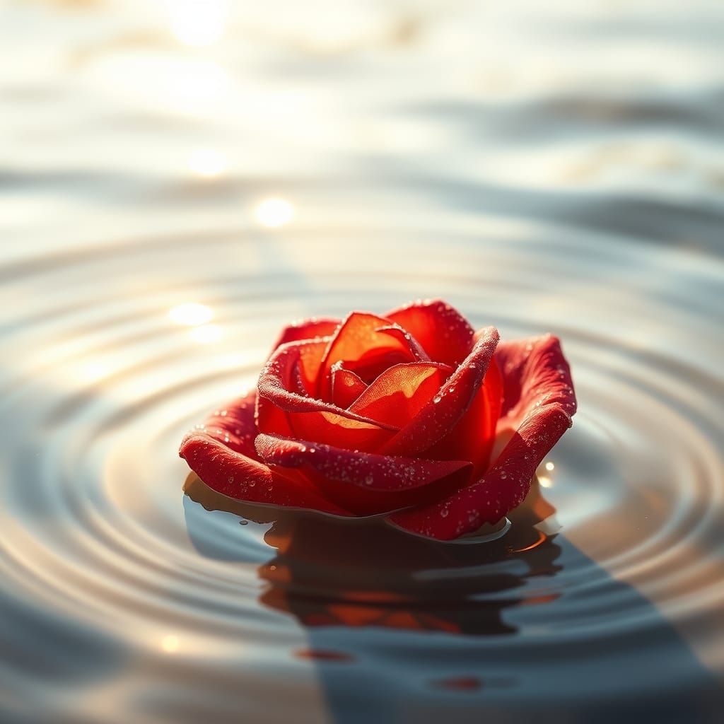 Crystal Red Rose Floating on Water: Digital Art
