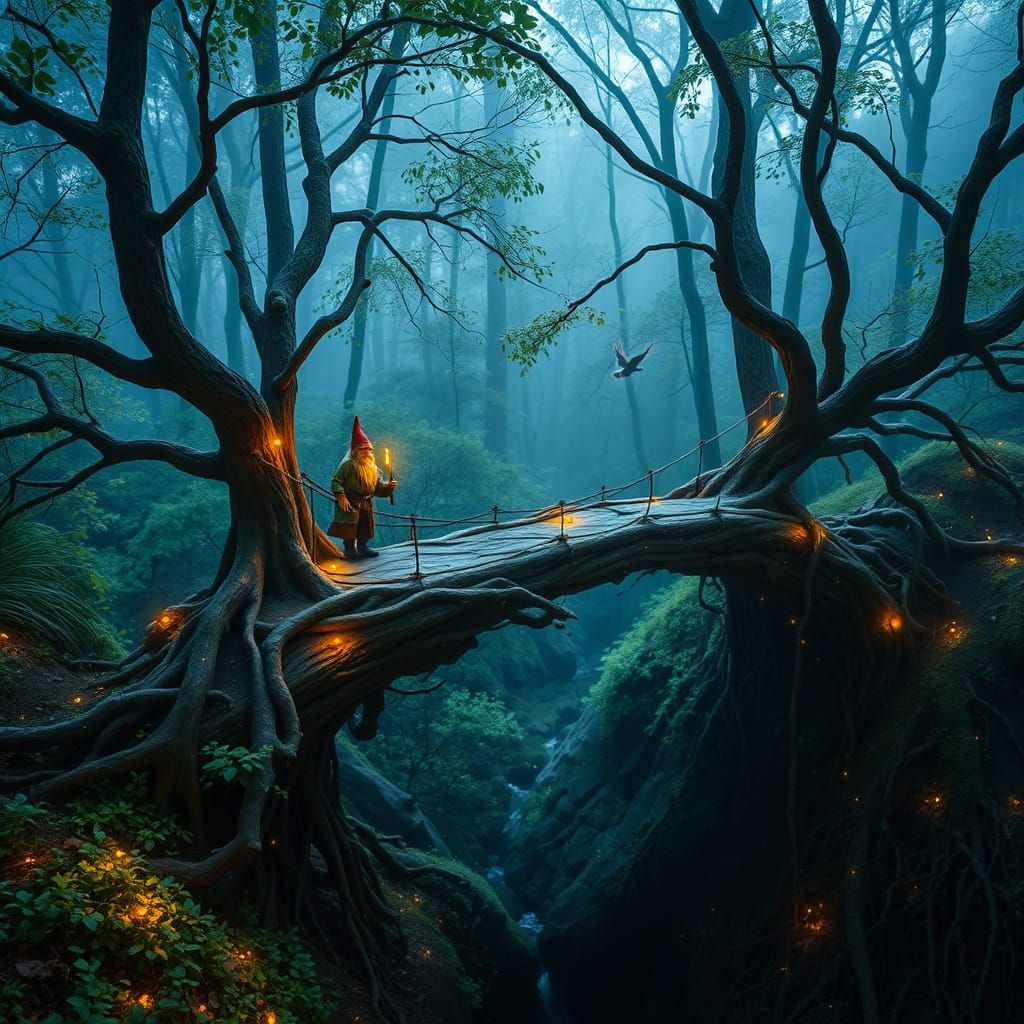 Whimsical Forest Bridge in Mystical Photography Style