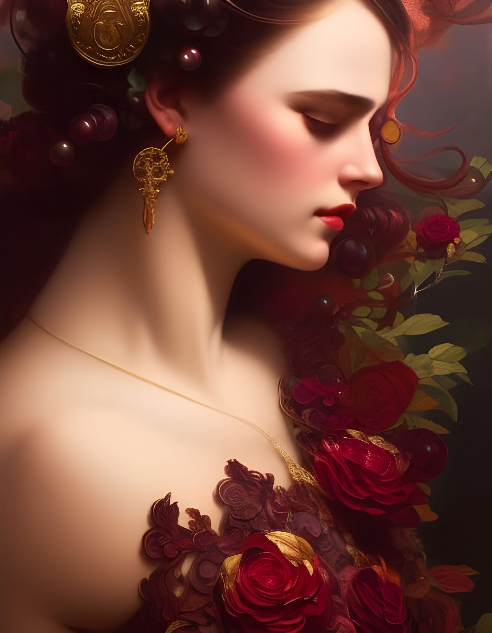Goddess of Wine: Hyperrealistic Portrait with Dramatic Light...