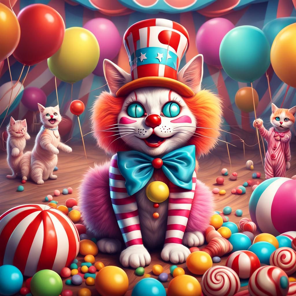 Creepy Clown Cat in a Candy Circus