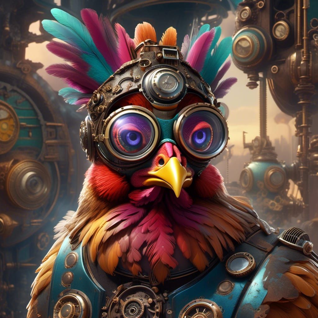 Steampunk Chicken Portrait with Funky Glasses