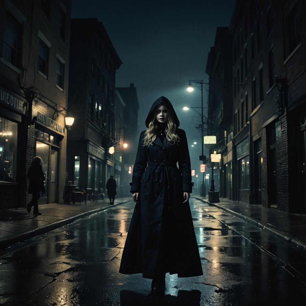 Gothic Film Noir: Woman Hitchhiking in the Rain