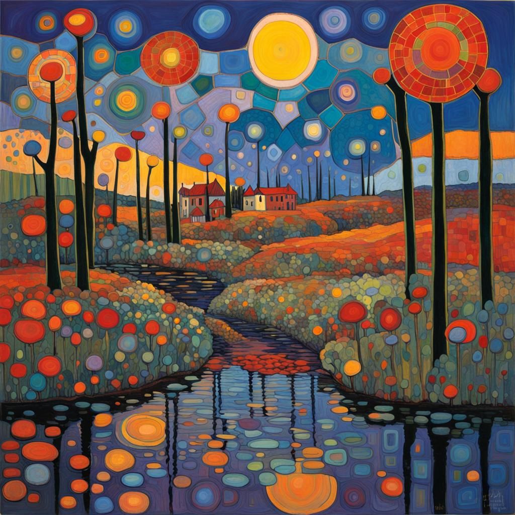 Abstract Landscape Painting in Hundertwasser Style