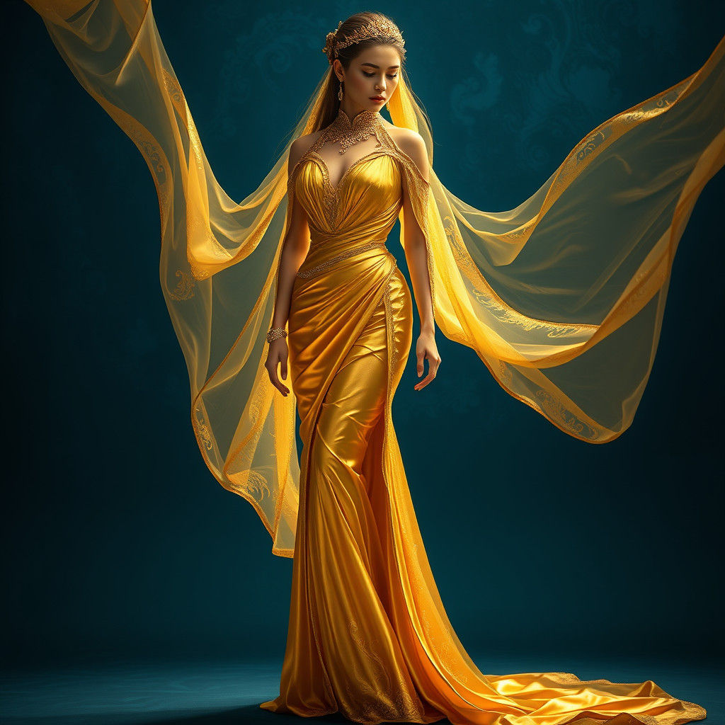 Golden Goddess in Gown of Woven Gold