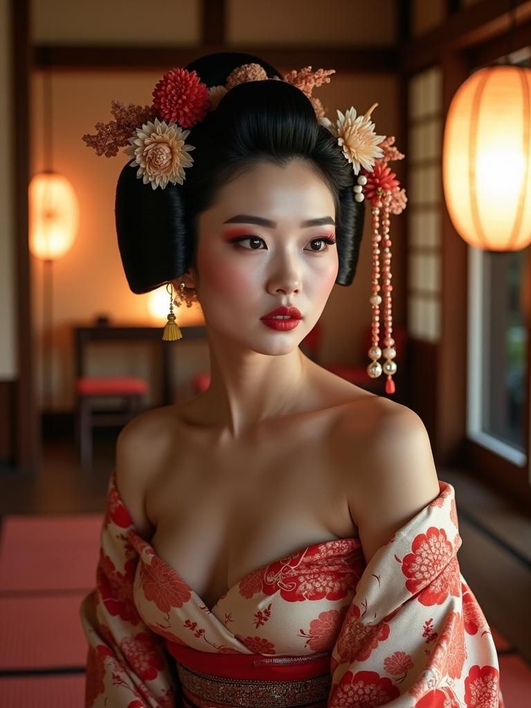 Geisha in Kimono with Contemporary Fashion