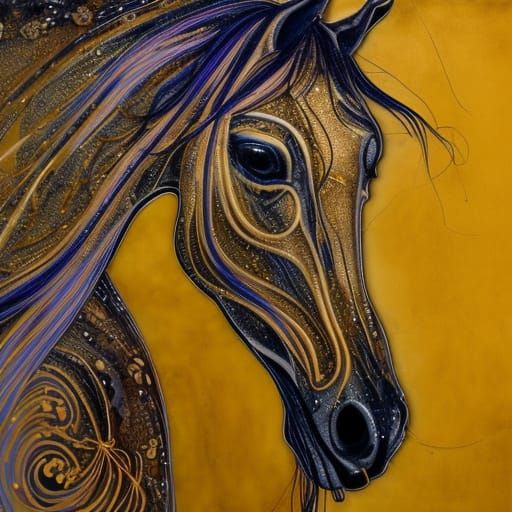Detailed Horse Portrait with Gold Filigree Background